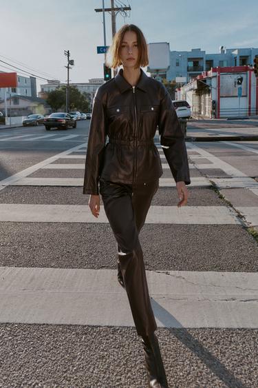 FAUX LEATHER TROUSERS WITH ELASTIC WAIST - Brown by Zara