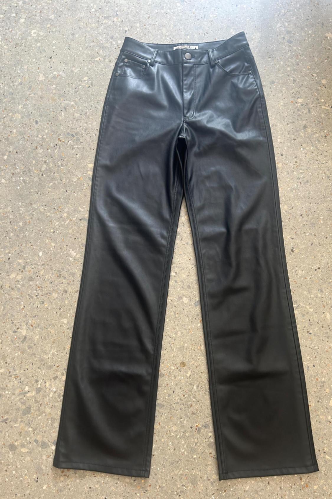 STRAIGHT-LEG HIGH-WAIST LEATHER EFFECT TROUSERS - Image 5