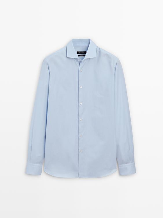 Zara Slim fit micro-checked 100% cotton shirt