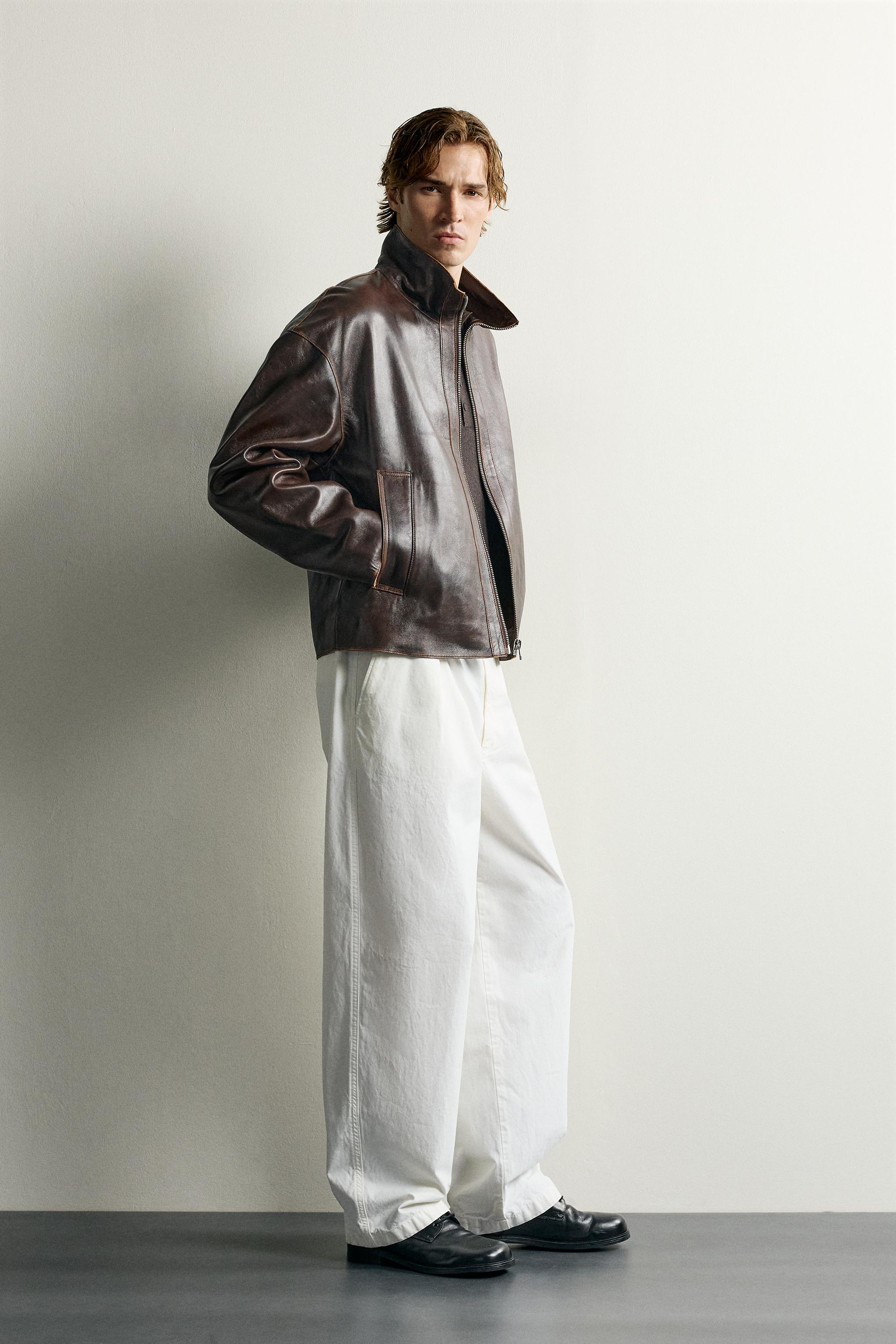 ヴィンテージ風レザー ジャケット - ブラウン | ZARA Japan / 日本