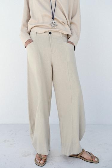 PANTALON BALLON EN LIN - Sable de Zara