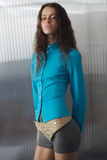 CEINTURE LARGE EN CUIR 100% CLOUS - Jaune clair de Zara - Image 2