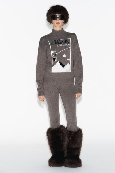 Zara 90% WOOL FLARE SKI COLLECTION PANTS - Mink