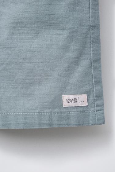 LABEL COTTON WIDE-LEG BERMUDA SHORTS - Light blue by Zara - Image 3