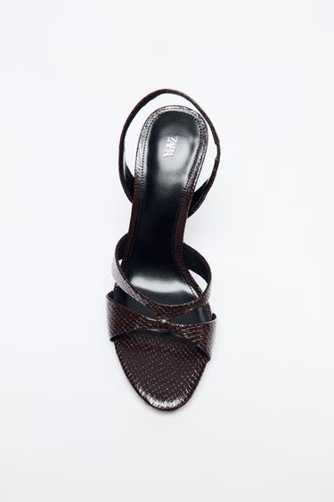 Zara EMBOSSED HEEL SANDALS - Chocolate Brown