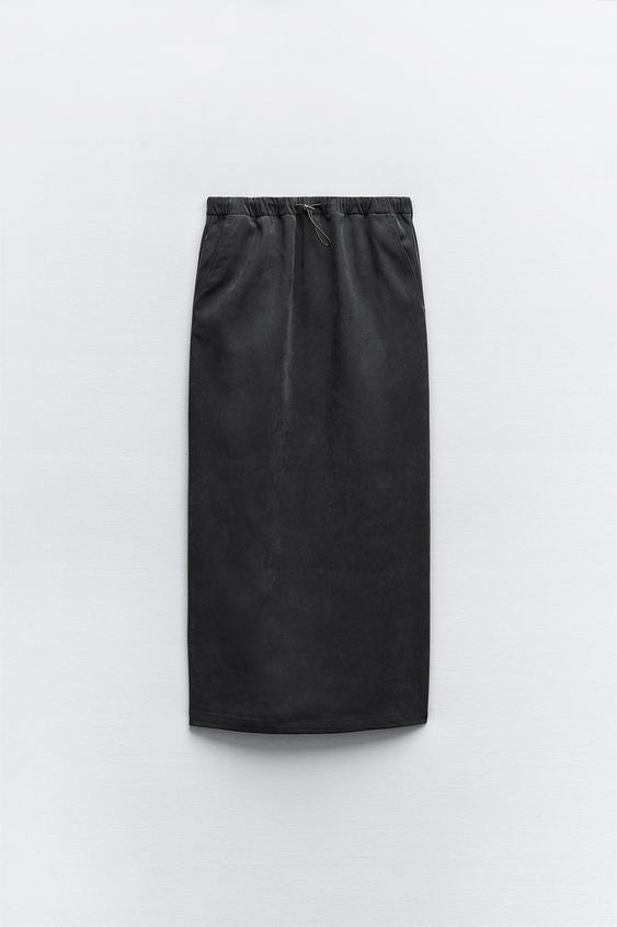 MIDI SKIRT WITH ELASTIC WAISTBAND - Dark gray | ZARA Canada