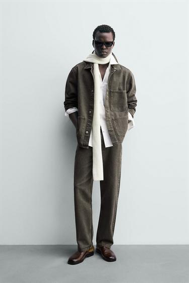 CAZADORA DENIM BOLSILLOS - Khaki oscuro de Zara