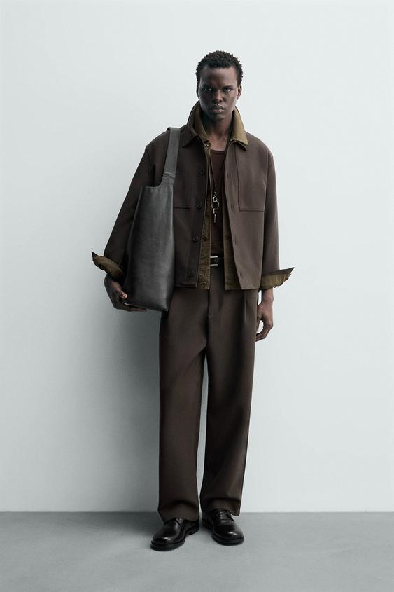 PANTALÓN RELAXED FIT PLIEGUES - Marrón de Zara - Imagen 0