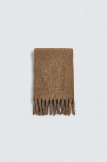 BRUSHED TEXTURED FRINGED SCARF - camel by Zara