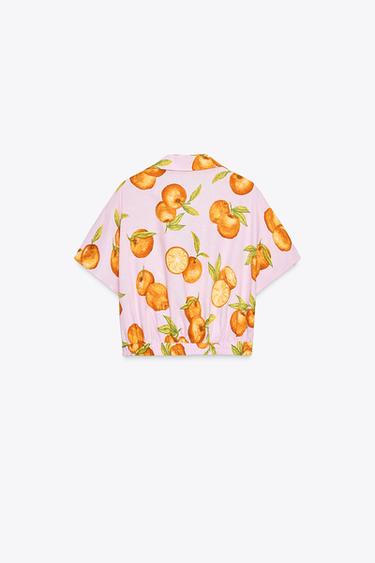 PRINTED LINEN BLEND CROP TOP - Pink by Zara - Image 6