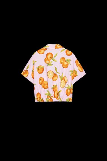 PRINTED LINEN BLEND CROP TOP - Pink by Zara