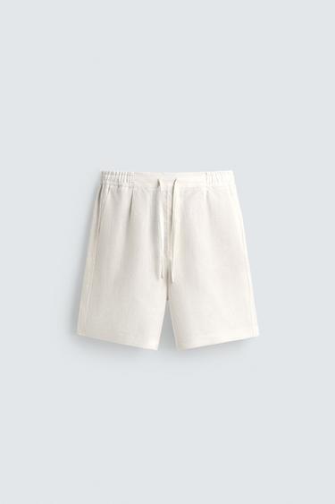 BERMUDA REGULAR FIT LINO - Blanco roto de Zara