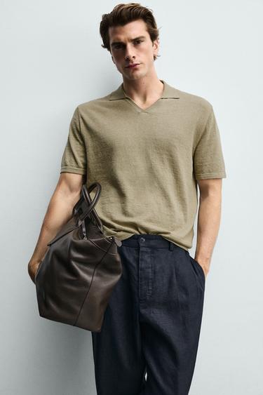 POLO EN MAILLE REGULAR FIT COTON ET LIN - Vert mousse de Zara - Image 4