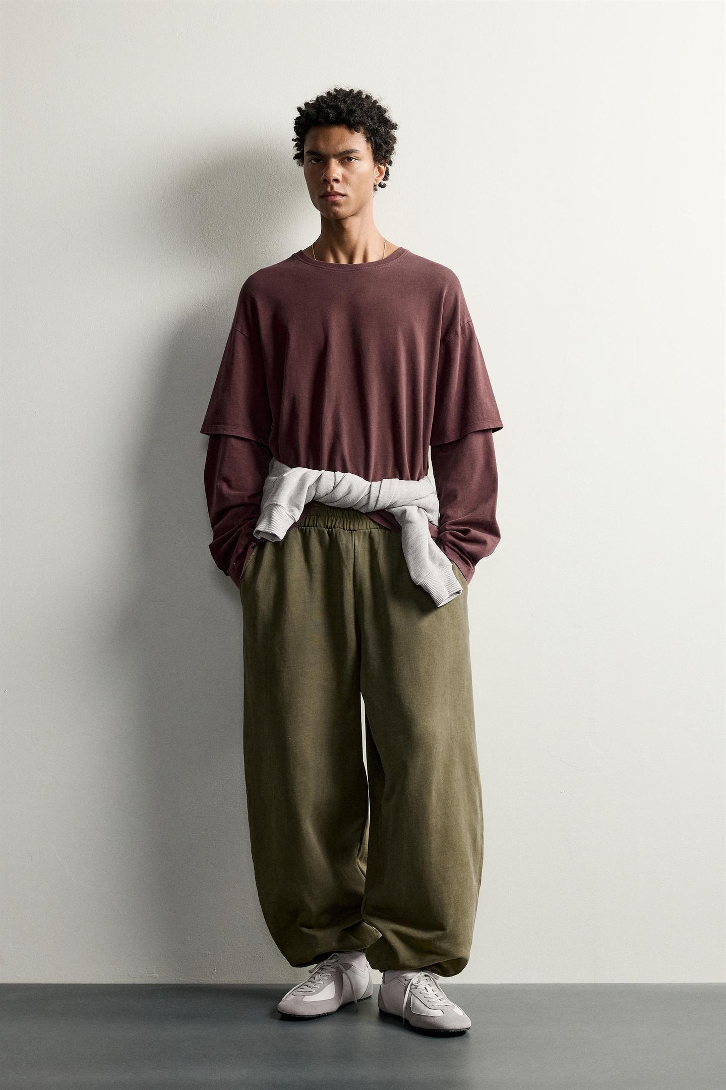Мужская футболка Zara Layered Effect Long Sleeve, цвет: Бордовый