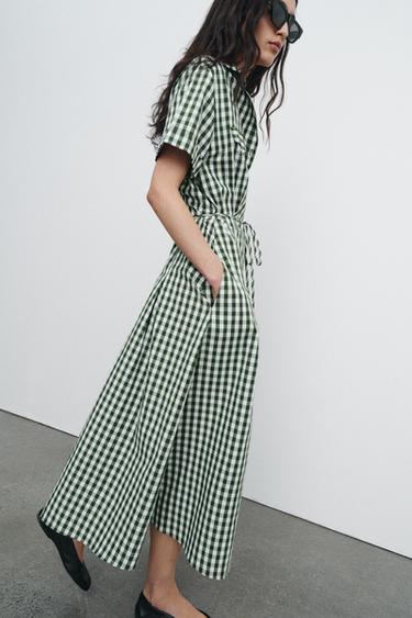 GINGHAM SHIRT DRESS ZW COLLECTION - Green by Zara - Image 1