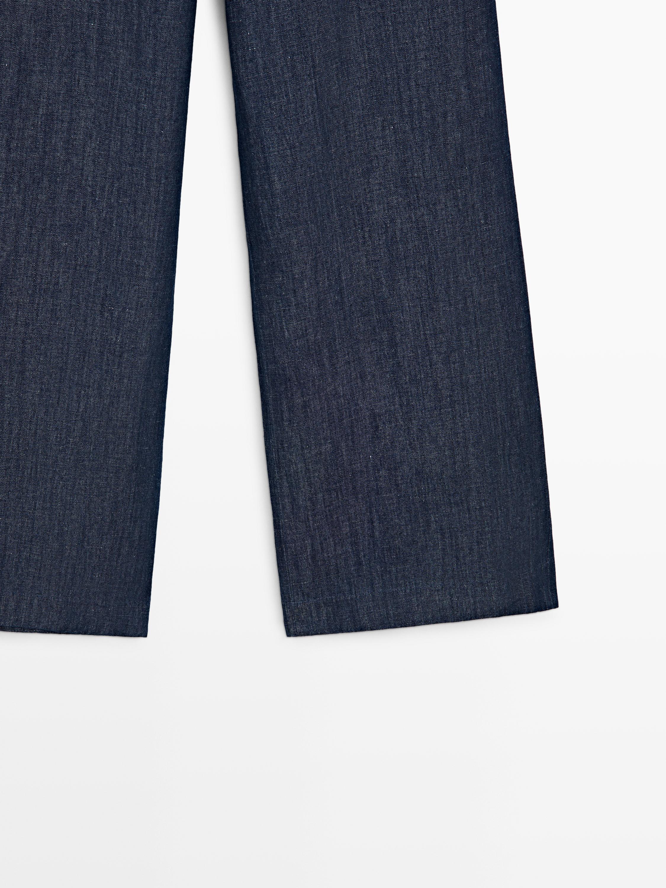 Total look linen blend wide-leg jeans