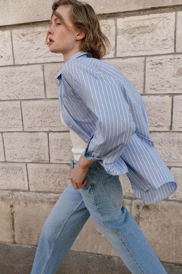 CHEMISE OVERSIZE AVEC T-SHIRT ET CEINTURE - Bleu / Blanc de Zara - Image 2