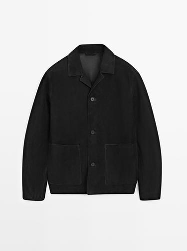 Zara Suede leather jacket with pockets - Black