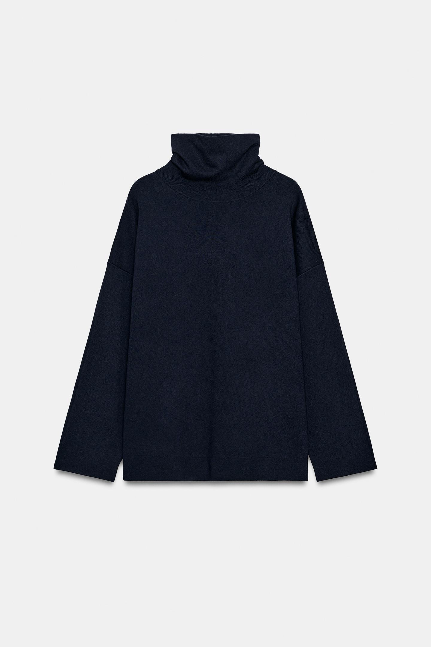 Женский свитер Zara Plain-Knit Mock-Neck Jumper, цвет: Тёмно-синий — фото 5