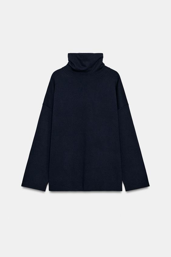 PULL EN MAILLE À COL MONTANT - Bleu marine de Zara - Image 4