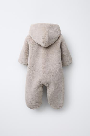 HOODED FAUX FUR ONE-PIECE SUIT - Beige by Zara - Image 1