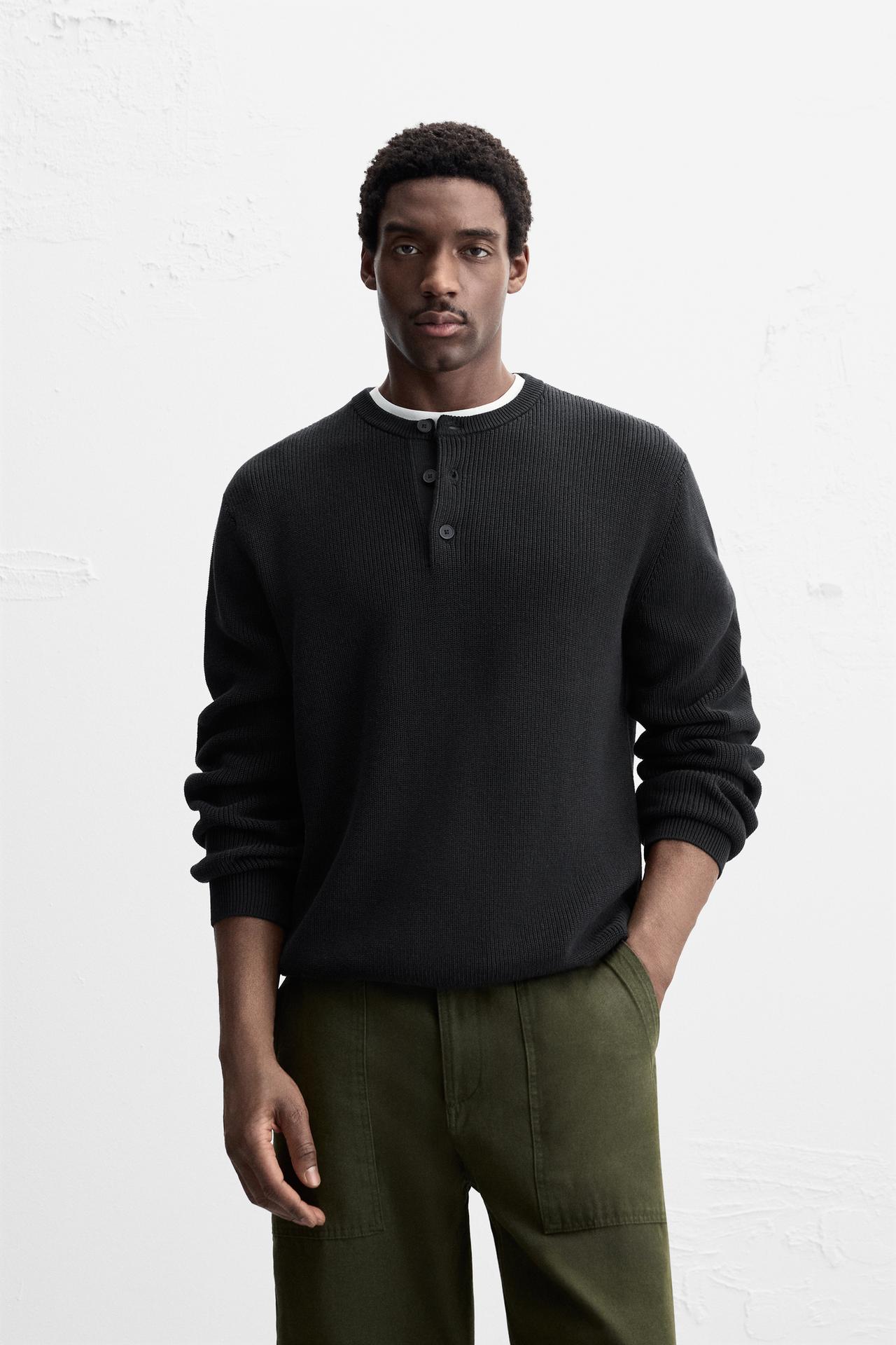 PURL KNIT SWEATER WITH BUTTONS - Dark grey by Zara