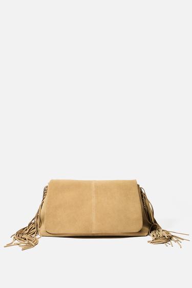 SPLIT SUEDE CROSSBODY BAG WITH FRINGING - SAND/BROWN by Zara
