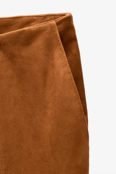 LIMITED EDITION LEATHER SUEDE FLARE TROUSERS - Dark camel by Zara - Image 6