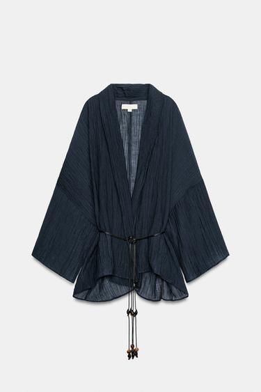 SEMI-SHEER CRINKLE EFFECT JACKET - Navy blue by Zara - Image 4