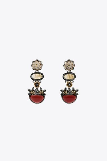 Zara FLORAL RESIN PIECE EARRINGS - Red