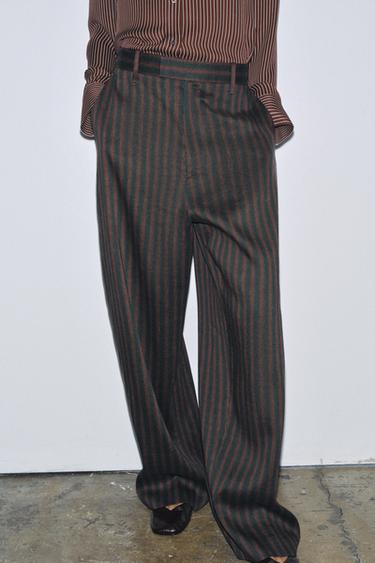 PANTALON À RAYURES ZW COLLECTION - Kaki foncé de Zara - Image 1