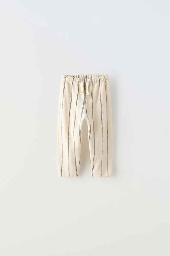 STRIPED CREPE PLUSH PANTS - Ecru | ZARA United States