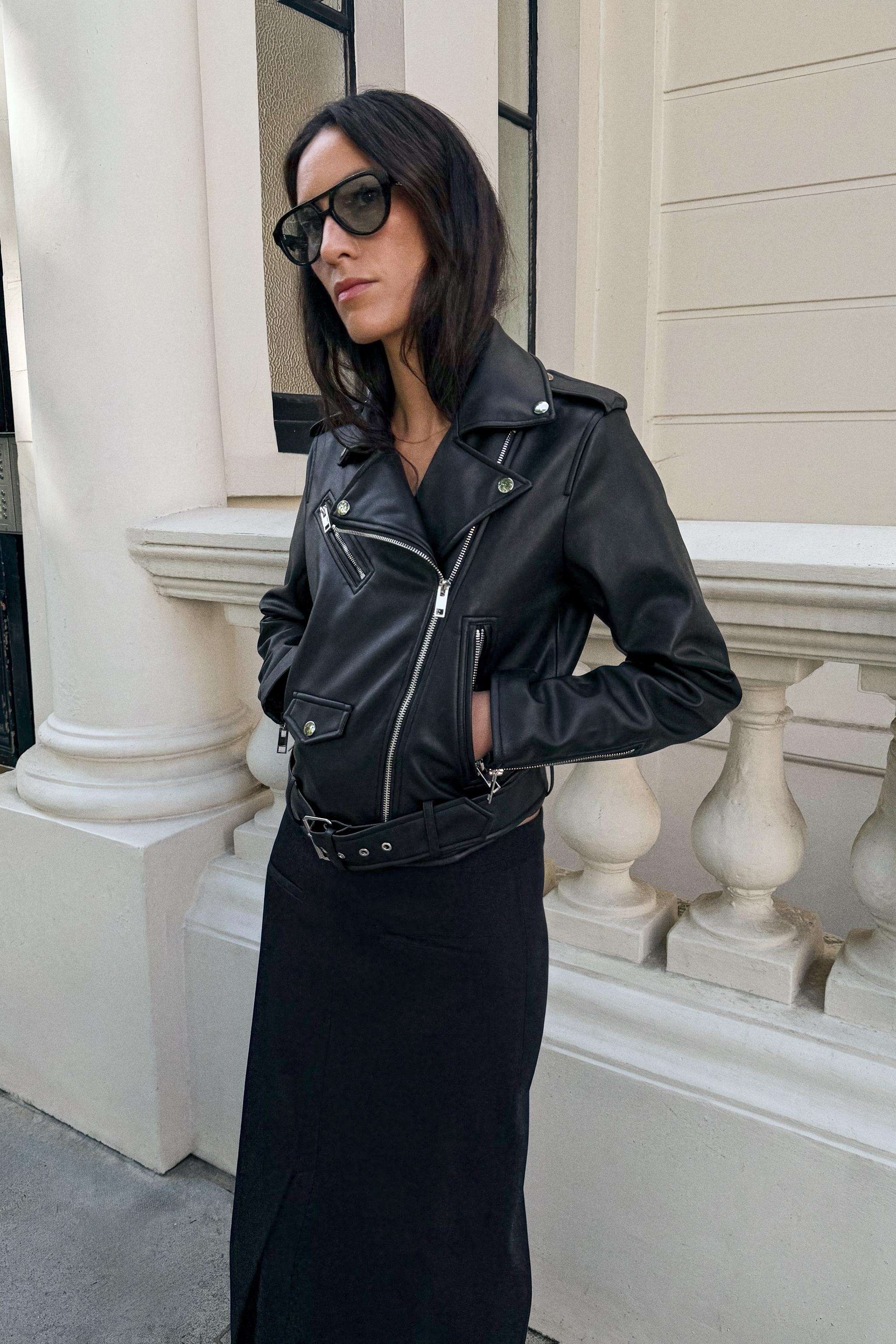 Женские куртки Zara CROPPED FAUX LEATHER BIKER JACKET — фото 4