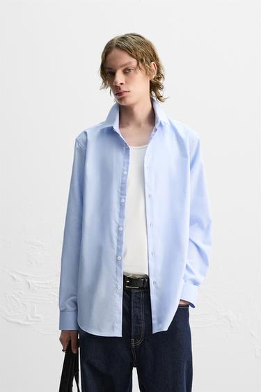TEXTURED SHIRT - Sky blue by Zara