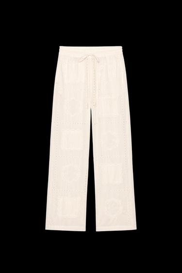 EMBROIDERED PYJAMA TROUSERS ZW COLLECTION - Ecru by Zara - Image 0