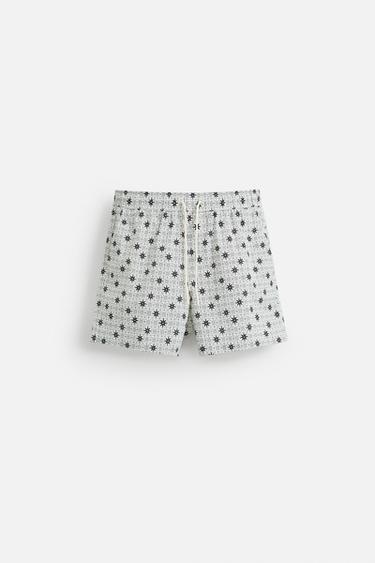 GEOMETRIC PRINT REGULAR SWIMMING TRUNKS - Ecru by Zara