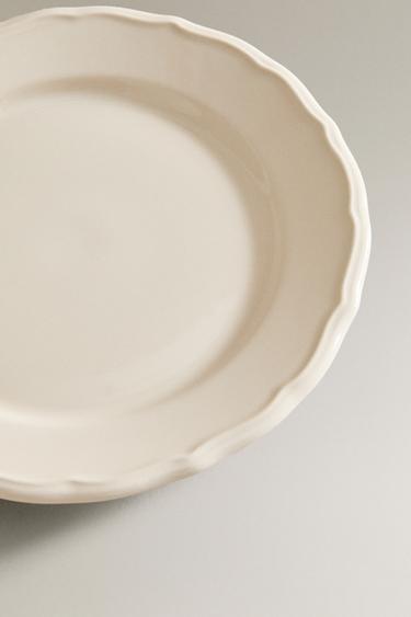 EARTHENWARE DESSERT PLATE WITH RAISED-DESIGN EDGE - Ecru by Zara - Image 2