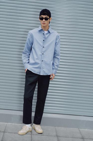 Zara 舒適紋理休閒長褲 - 深海藍色