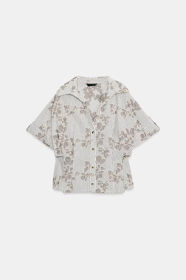 EMBROIDERED SEQUIN SHORT SHIRT - Brown / Ecru by Zara - Image 5