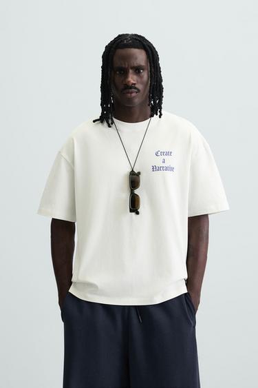 Zara PRINTED GRAPHIC T-SHIRT - Oyster-white