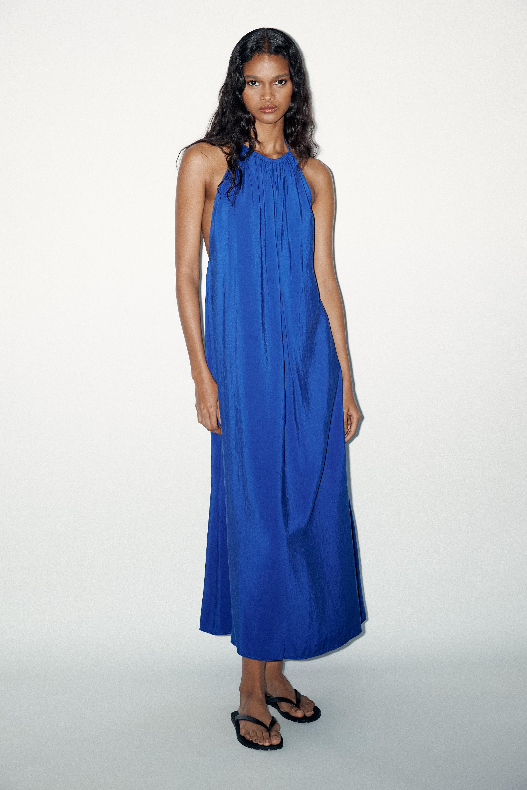 Midi Abito Blu Zara Donna VESTITO MIDI A POIS Blu/Bianco ZARA