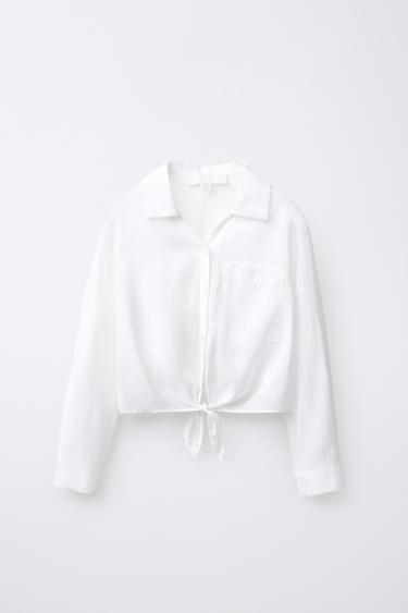 CHEMISE FLUIDE À NŒUD - Blanc cassé de Zara - Image 1
