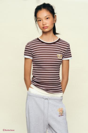 BUTTERBEAR © STRIPED DOUBLE T-SHIRT - Brown by Zara