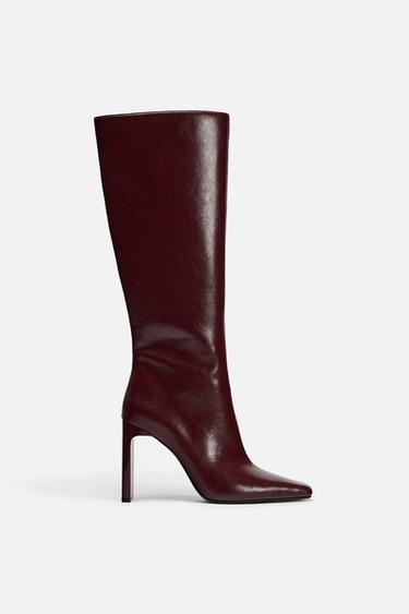 HIGH-HEELED BOOTS - Burgundy Red by Zara