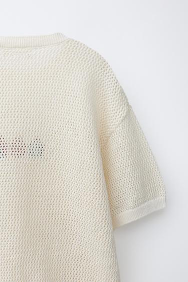 KNIT T-SHIRT WITH EMBROIDERED HOUSES - Ecru by Zara - Image 3