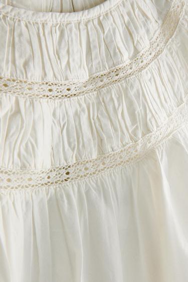 TOP WITH GATHERING AND LACE - Ecru by Zara - Image 3