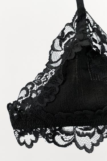 BRALETTE EN POINTELLE AVEC DENTELLE - Noir de Zara - Image 4