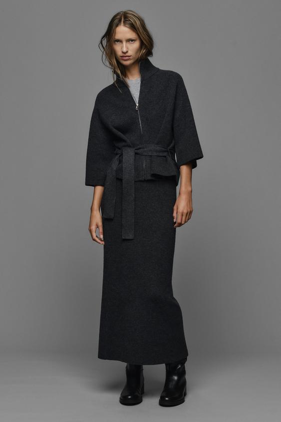 BELTED KNIT CARDIGAN - Grey by Zara - Image 0