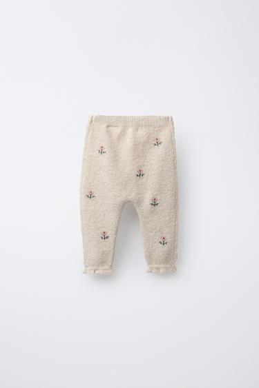 PANTALON FLEURS BRODÉES - Beige clair de Zara - Image 1