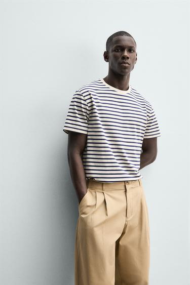 T-SHIRT BASIQUE MEDIUM WEIGHT /02 - Blanc / Bleu marine de Zara - Image 5